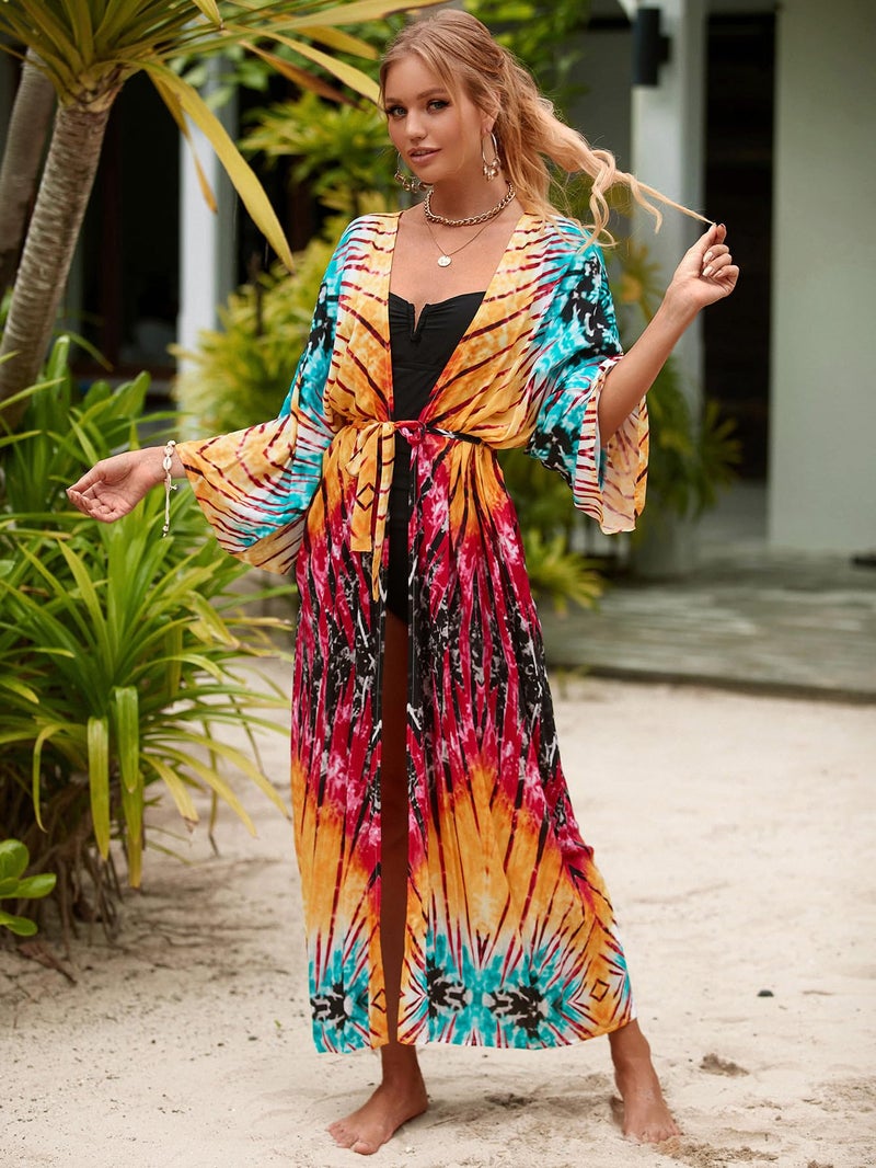 IMAGEKOPE Womenâ€™s Kimono Cover Up Long Beach Dress Swimsuit Cover Ups Colorful Cardigan Lightweight Robe for Swimwear - Image 4