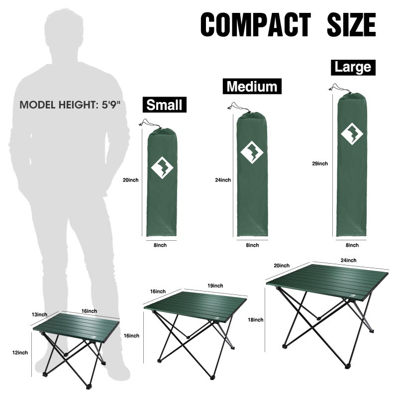 VILLEY Portable Camping Side Table, Ultralight Aluminum Folding Beach Table with Carry Bag for Outdoor Cooking, Picnic, Camp, Boat, Travel - Green - Image 3