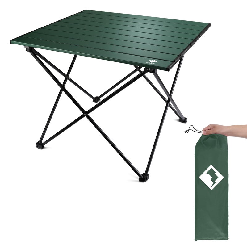 VILLEY Portable Camping Side Table, Ultralight Aluminum Folding Beach Table with Carry Bag for Outdoor Cooking, Picnic, Camp, Boat, Travel - Green - Image 1