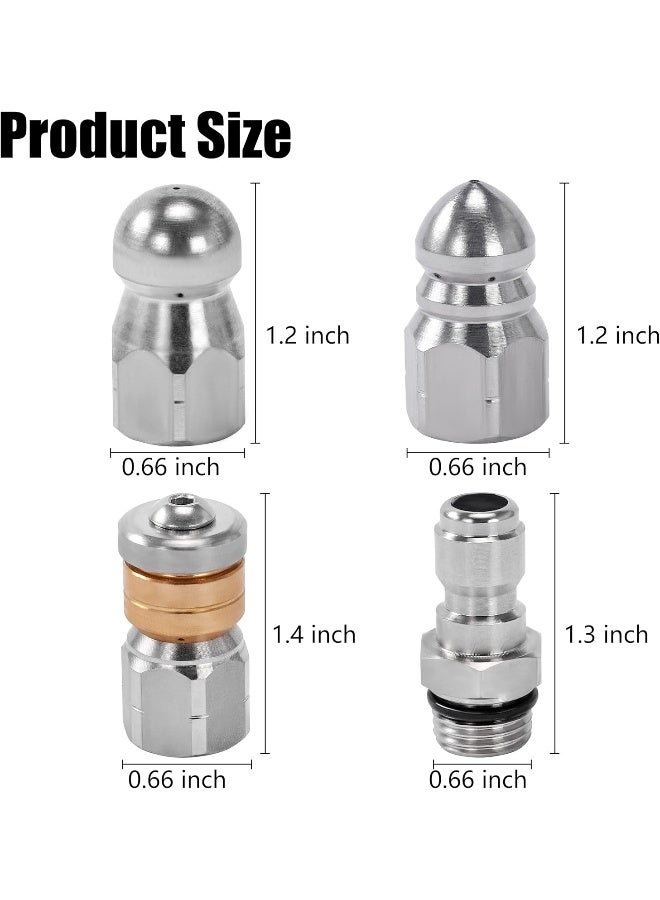 RIDGE WASHER Sewer Jetter Nozzle For Pressure Washer, 3 Pcs Drain Cleaning Nozzle Tips Kit For Drain Jetting Hose Stainless Steel, Rotating Button Nose With 1/4'' Quick Connect, 5000 Psi  - Image 5