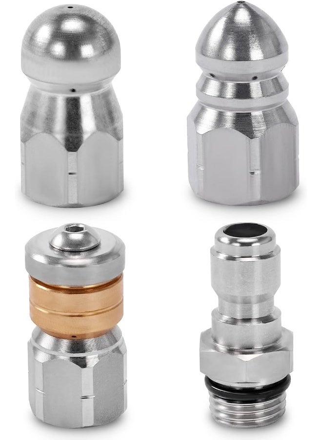 RIDGE WASHER Sewer Jetter Nozzle For Pressure Washer, 3 Pcs Drain Cleaning Nozzle Tips Kit For Drain Jetting Hose Stainless Steel, Rotating Button Nose With 1/4'' Quick Connect, 5000 Psi  - Image 1
