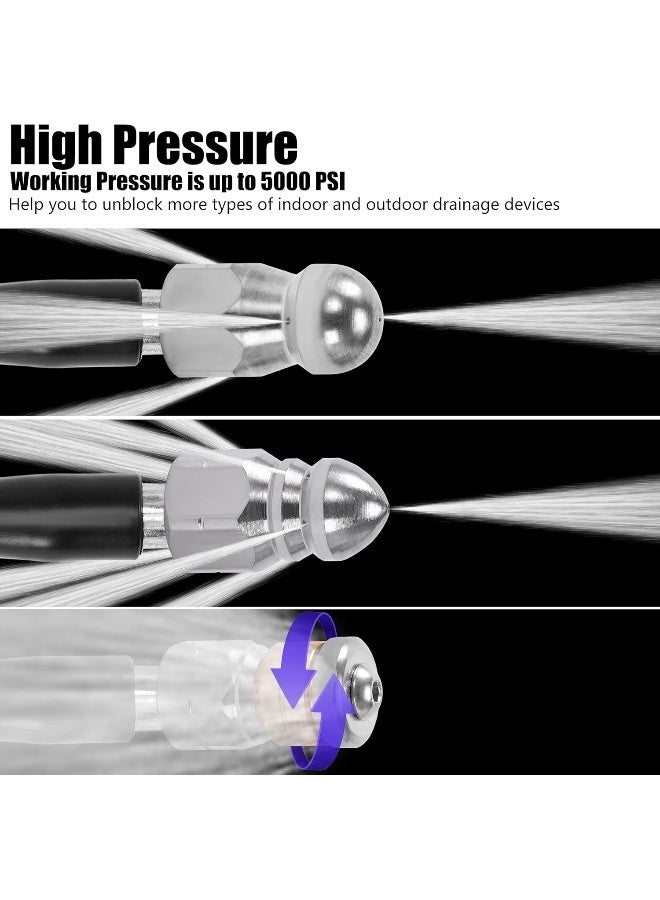 RIDGE WASHER Sewer Jetter Nozzle For Pressure Washer, 3 Pcs Drain Cleaning Nozzle Tips Kit For Drain Jetting Hose Stainless Steel, Rotating Button Nose With 1/4'' Quick Connect, 5000 Psi  - Image 2