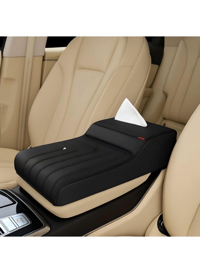 YelaJoy Car Armrest Cushion, Comfortable Car Armrest with Premium Leather Cushion and Tissue Box - Suitable for All Cars, Car Armrest Cushion for Interior Comfort and Luxury (Black) - Image 1