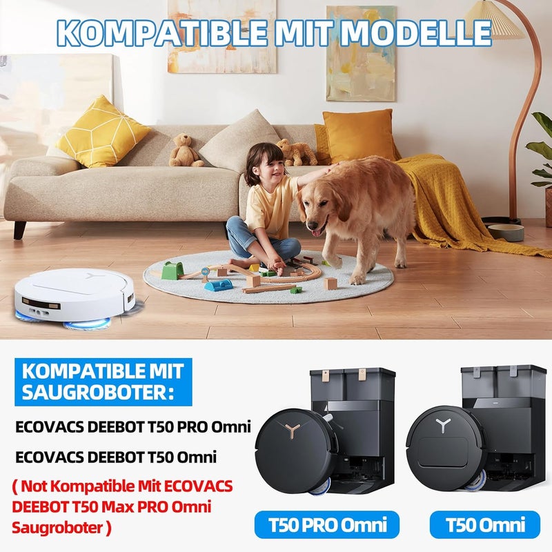 EOVWAEO 25 Piece Accessory Set for Ecovacs Deebot T50 Pro Omni / T50 Pro Omni Gen2 / T50 Omni Robot Vacuum Cleaner, Replacement Accessories 2 Main Brushes, 6 Mop Pads, 6 Dust Bags, 6 Side Brushes, 4 - Image 2