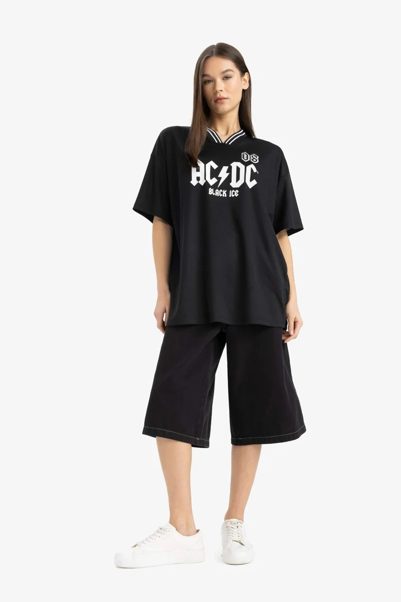 Defacto AC/DC Oversize Fit V Neck Printed T-shirt