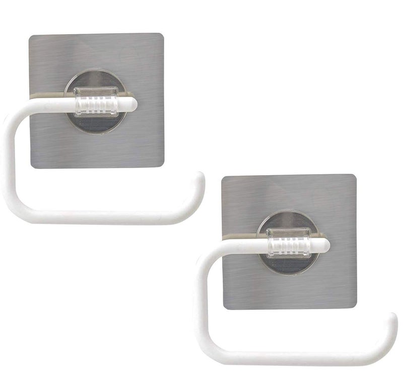 Zollyss Zollyss Magic Sticker Series SelfAdhesive Plastic Napkin Toilet Paper Holder Towel Ring Open Half Towel Hanger Rack White Pack of 2  - Image 1