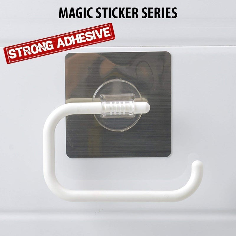 Zollyss Zollyss Magic Sticker Series SelfAdhesive Plastic Napkin Toilet Paper Holder Towel Ring Open Half Towel Hanger Rack White Pack of 2  - Image 4