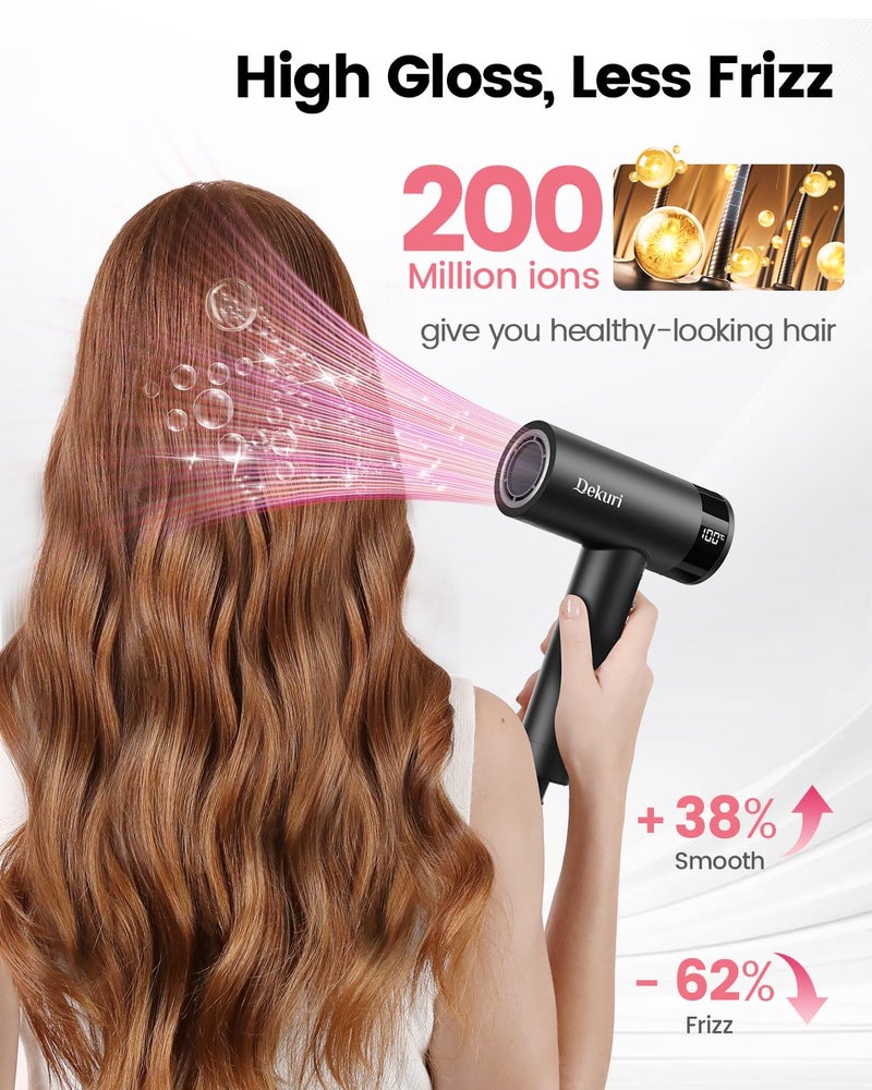 Dekuri Hair Dryer, 110,000 RPM High-Speed Fast Drying Blow Dryer, 500 Million Ionic Lightweight Hairdryer with Diffuser, Magnetic Nozzle, 4 Temps & 3 Speeds, Low Noise for Women & Men (Black) - Image 3