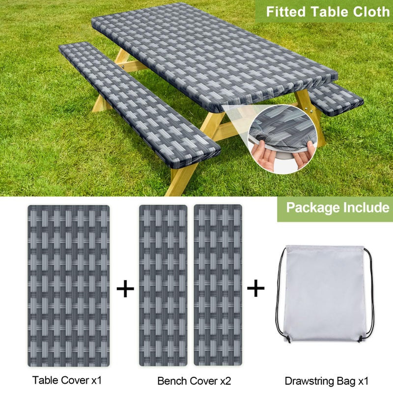 Play Tailor Picnic Table Cover with Bench Covers Camping Essentials Waterproof Windproof Camping Tablecloth with Drawstring Bag, Fitted Rectangle Tables and Seats, 72in, Dark Gray - Image 4