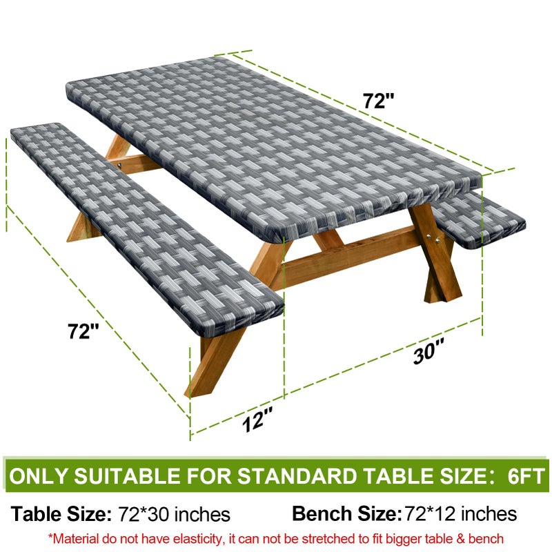 Play Tailor Picnic Table Cover with Bench Covers Camping Essentials Waterproof Windproof Camping Tablecloth with Drawstring Bag, Fitted Rectangle Tables and Seats, 72in, Dark Gray - Image 2