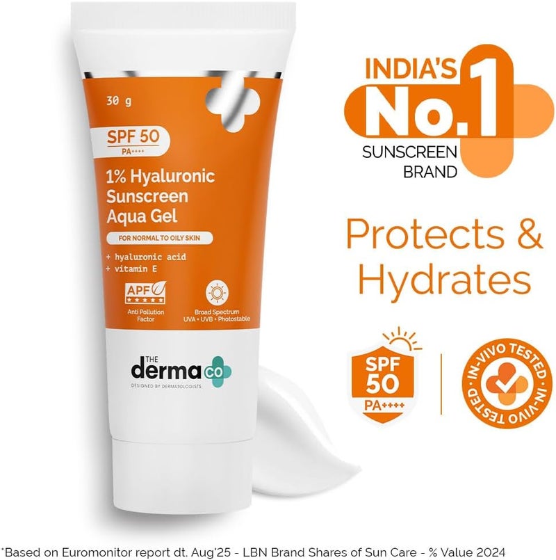 THE derma Co DERMA CO 1% HYALURONIC SUNSCREEN AQUA GEL SPF50 30G - Image 2