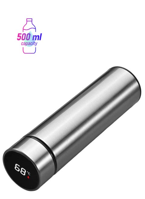 LED Smart Temperature Display Vacuum Thermal Bottle Silver