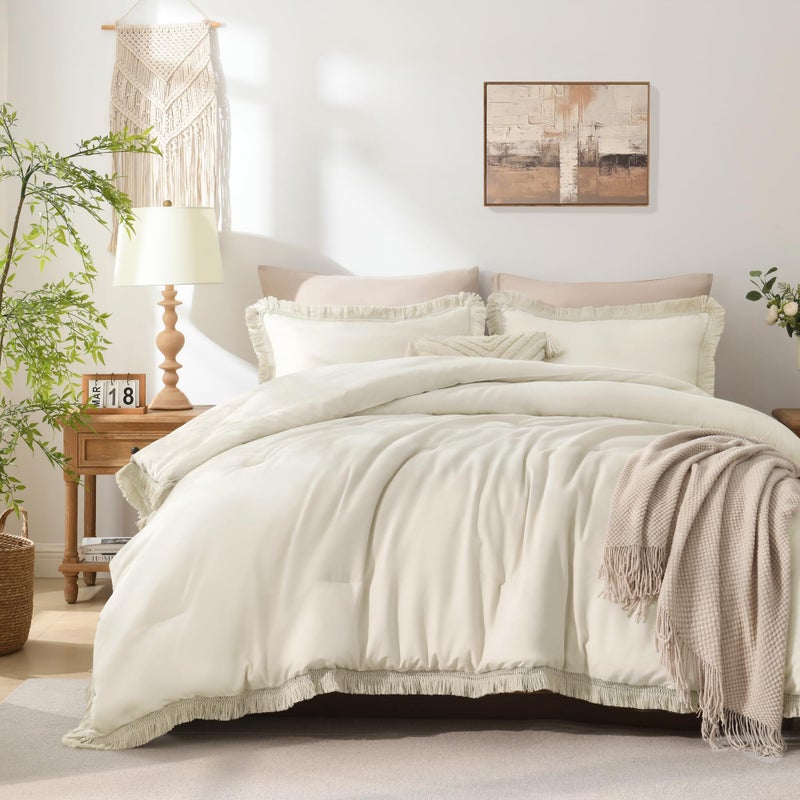 مجموعة أغطية سرير أندنسي كاليفورنيا كين بيج 3 قطع كين بوهو بوم خفيف الوزن مجموعة أغطية سرير كبيرة لجميع الفصول ناعمة ورقيقة 104x96 إنش 2 غطاء وسادة