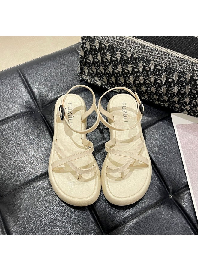 NIBEMINENT Fashionable Casual Women's Sandals Summer  Thick Bottom Strap-On Open Toe Slippers Sweet Style  - Image 1