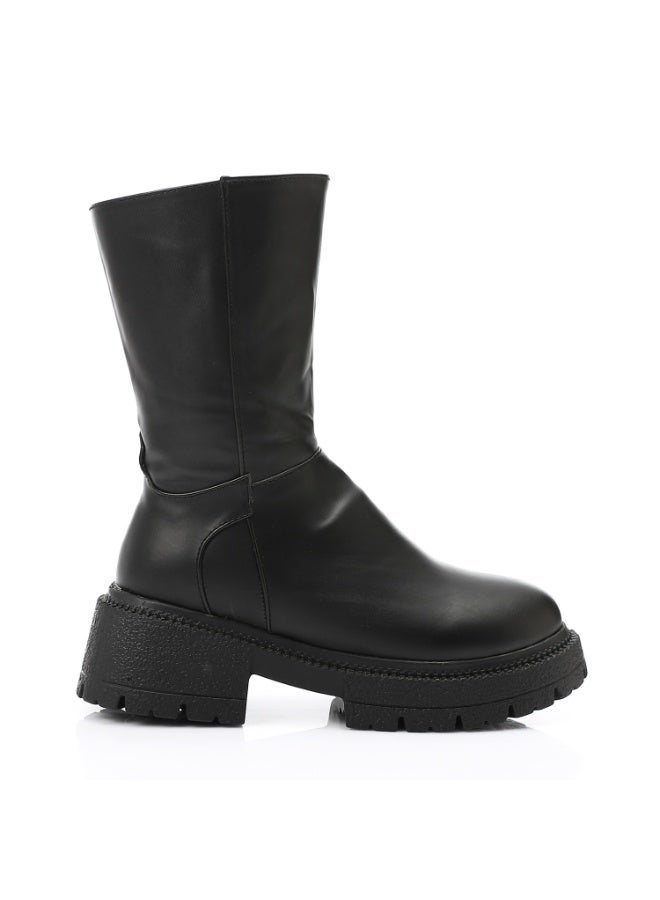 آيس كلوب حذاء أسود متوسط الساق على شكل اصبع القدم المستدير - Image 2