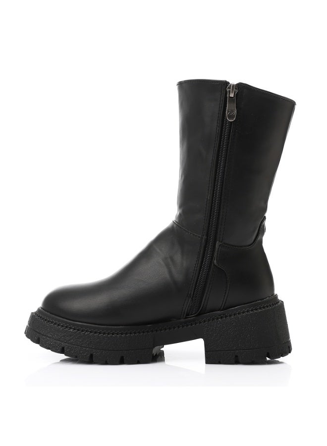 آيس كلوب حذاء أسود متوسط الساق على شكل اصبع القدم المستدير - Image 4