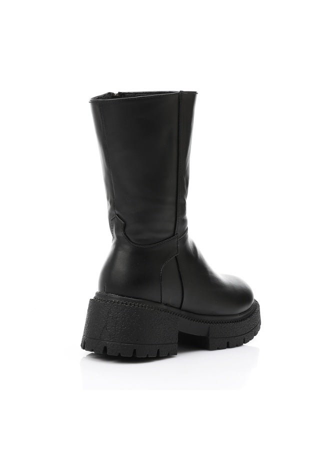 آيس كلوب حذاء أسود متوسط الساق على شكل اصبع القدم المستدير - Image 3