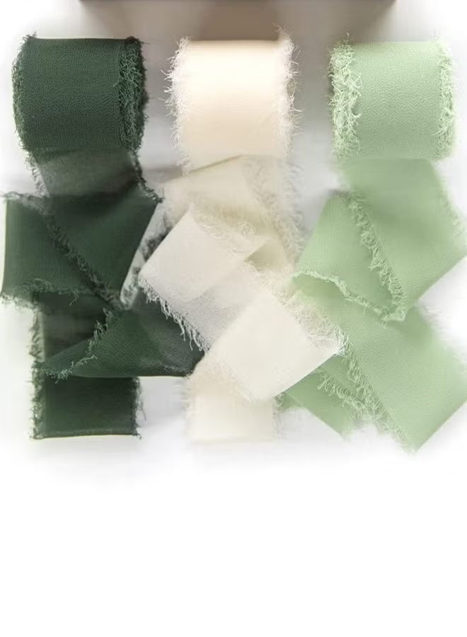 شريط شيفون ممزق يدويًا مع شراشيب، بيج + أخضر نعناعي + أخضر داكن - Image 1