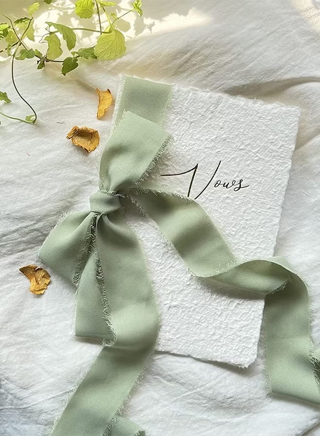 شريط شيفون ممزق يدويًا مع شراشيب، بيج + أخضر نعناعي + أخضر داكن - Image 2