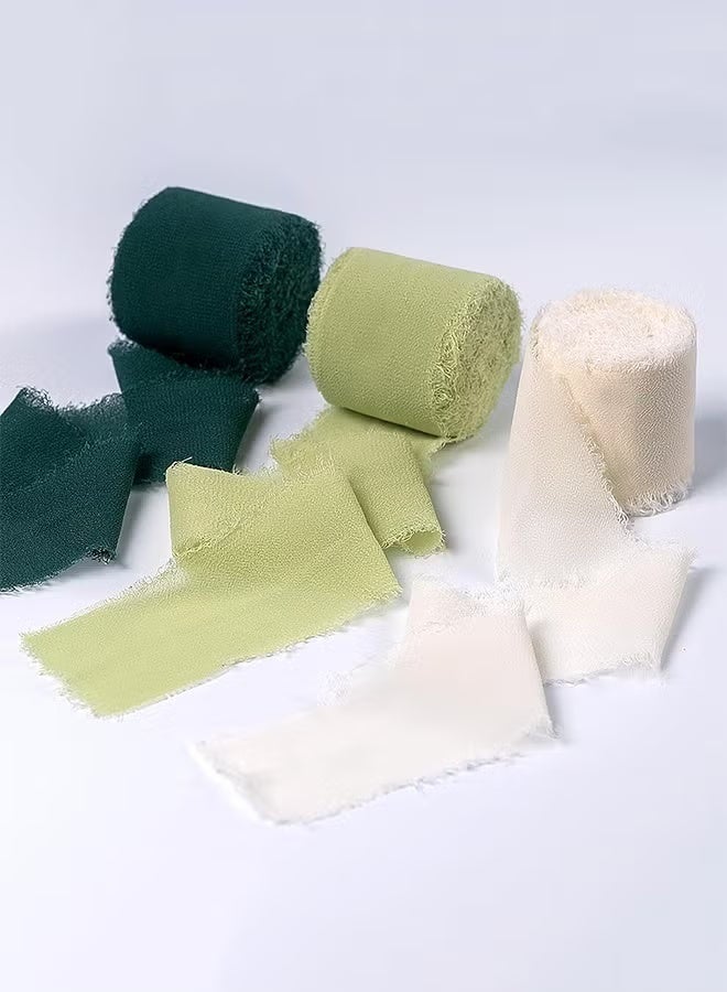 شريط شيفون ممزق يدويًا مع شراشيب، بيج + أخضر نعناعي + أخضر داكن - Image 5