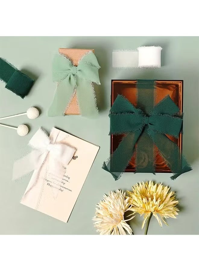 شريط شيفون ممزق يدويًا مع شراشيب، بيج + أخضر نعناعي + أخضر داكن - Image 4