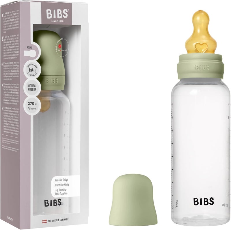 BIBS Baby Bottle 9 oz Natural Rubber Nipple - Sage - Image 1