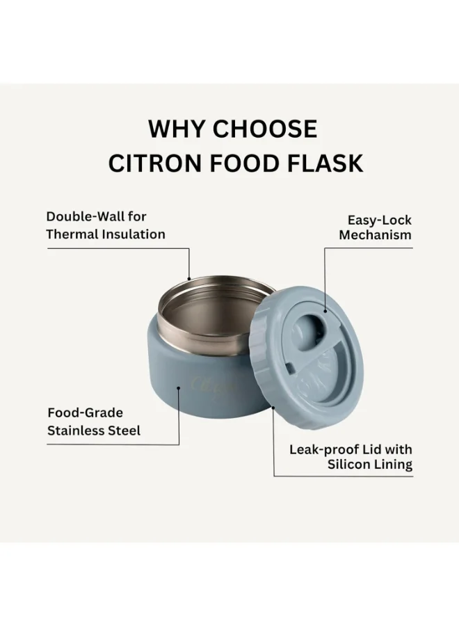 Citron Vacuum Insulated Food Jar For Kids And Adults, Bpa Free Food Thermos, Travel Hot Food Container - 250 Ml Dusty Blue