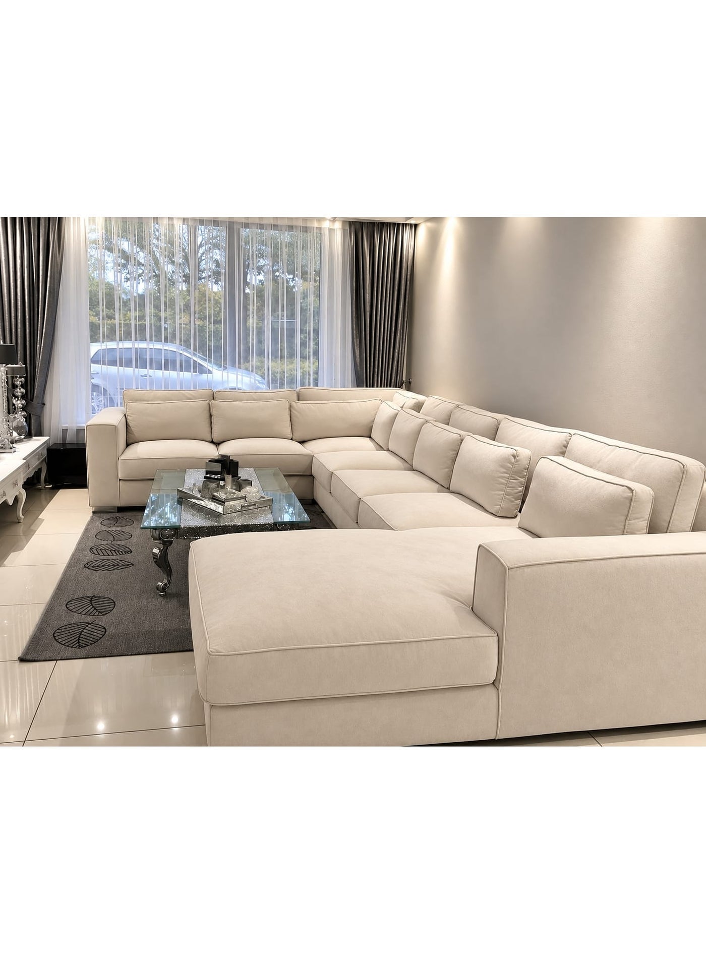 Luxury U Shaped Sectional Sofa, Modern Design with Deep Cushions, Beige Fabric