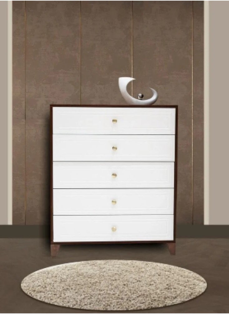 HOMES Furniture - Aurora Double Drawer Chest - Elegant Design, Chipboard with Melamine Protection, White with Brown Finish - Image 1