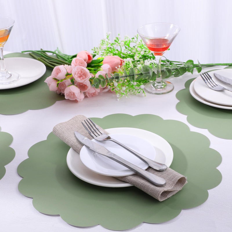 NatNarr 60 Pcs Sage Green Paper Placemats, 13.5 Inch Disposable Scalloped Easter Placemat Round Table Place Mats, Round Table Place Mats for Birthday Wedding Bridal Shower Baby Shower Banquet Tea Party - Image 5