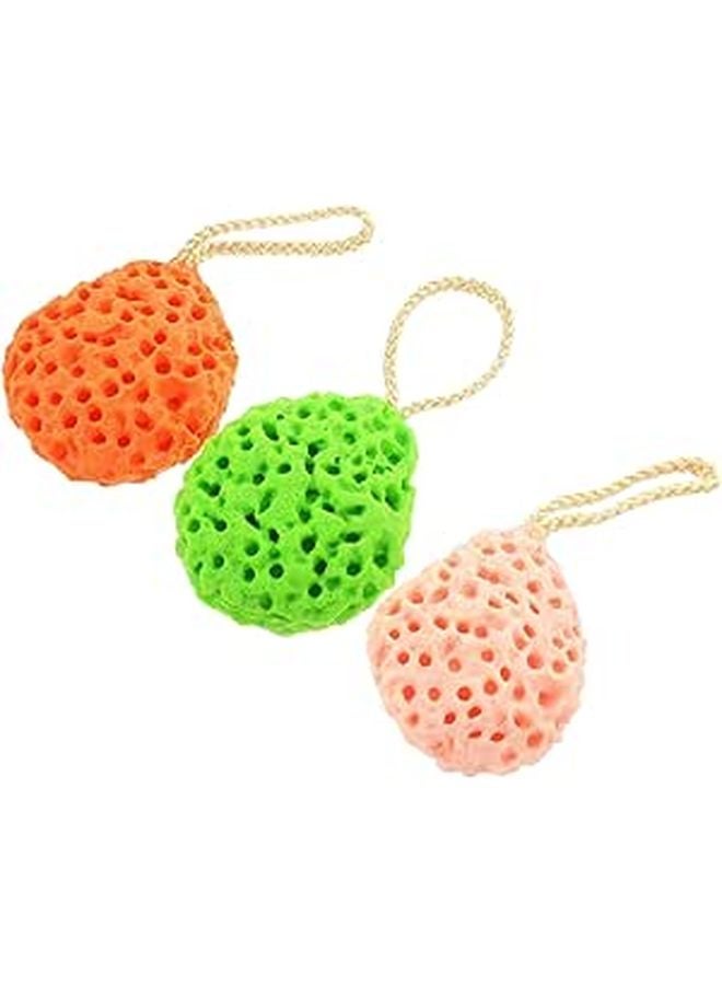 Exfoliating Face Body Shower Sponges Set Green Orange Pink Portable Gentle Wash Travel - Image 1