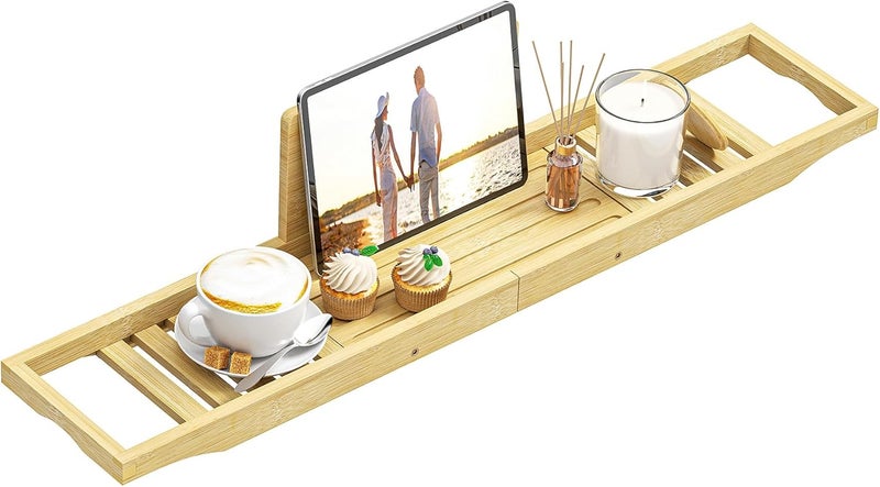 Teakhzct Bathtub Tray Caddy - Bath Tray - Bath Tub Table Tray Caddy - Bamboo Bath Tray for Tub - Image 1