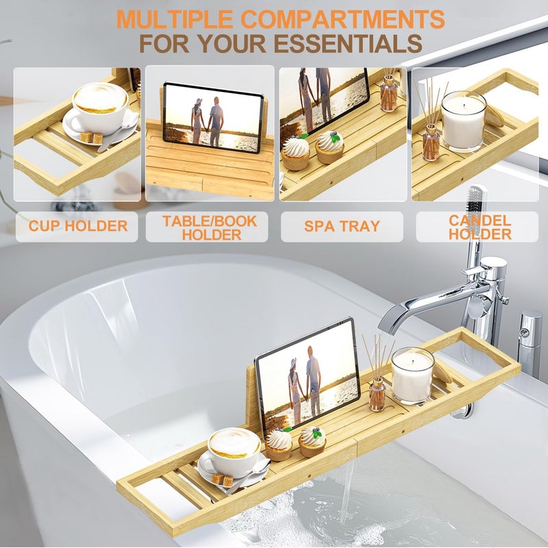 Teakhzct Bathtub Tray Caddy - Bath Tray - Bath Tub Table Tray Caddy - Bamboo Bath Tray for Tub - Image 3