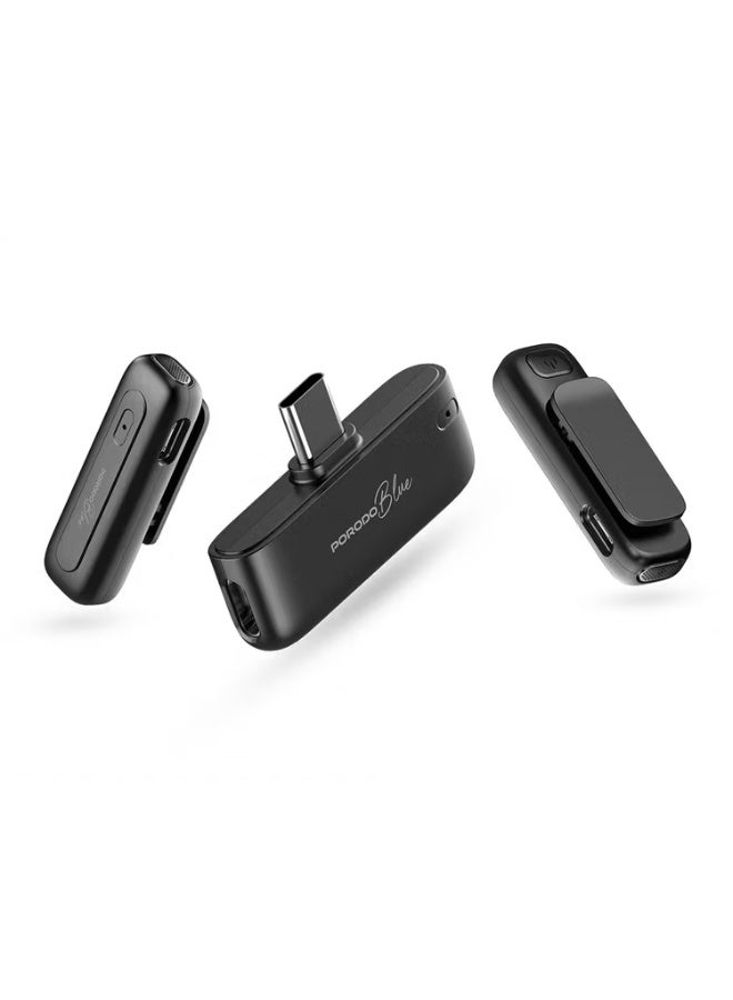 Porodo Blue Professionall Dual Wireless Microphone with Advanced Noise Cancellation, Smart Plug & Play Audio, Omnidirectional, Long-Distance Transmission, Instant Auto-Pairing, Universal Device Compatibility - Black - Image 1