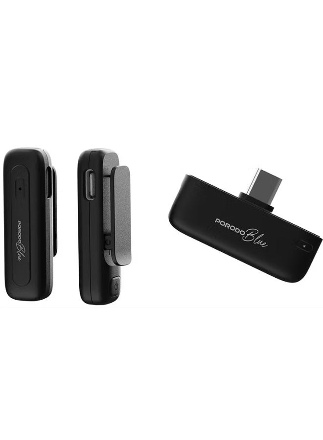 Porodo Blue Professionall Dual Wireless Microphone with Advanced Noise Cancellation, Smart Plug & Play Audio, Omnidirectional, Long-Distance Transmission, Instant Auto-Pairing, Universal Device Compatibility - Black - Image 2