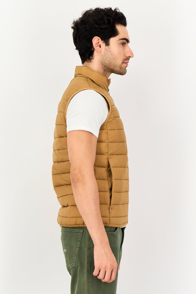 Celio Men Quilted Puffer Vest Jacket, Beige - Image 2