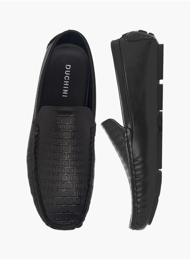 DUCHINI Men's Monogram Textured Slip-On Moccasins  - Image 1
