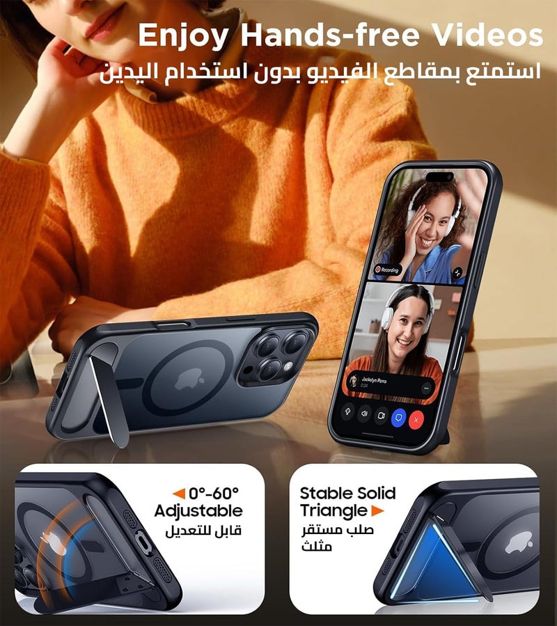 ايليجو جراب لهاتف iPhone 16 Pro Max، متوافق مع Magsafe، غطاء مغناطيسي مع حامل غير مرئي، غطاء حماية من الصدمات، جراب خلفي غير لامع بمسند لهاتف Apple 16 Pro Max 6.9 بوصة 2024 أسود - Image 3