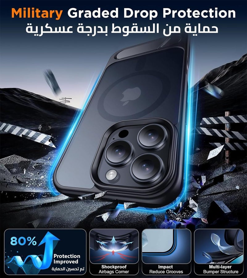 ايليجو جراب لهاتف iPhone 16 Pro Max، متوافق مع Magsafe، غطاء مغناطيسي مع حامل غير مرئي، غطاء حماية من الصدمات، جراب خلفي غير لامع بمسند لهاتف Apple 16 Pro Max 6.9 بوصة 2024 أسود - Image 2