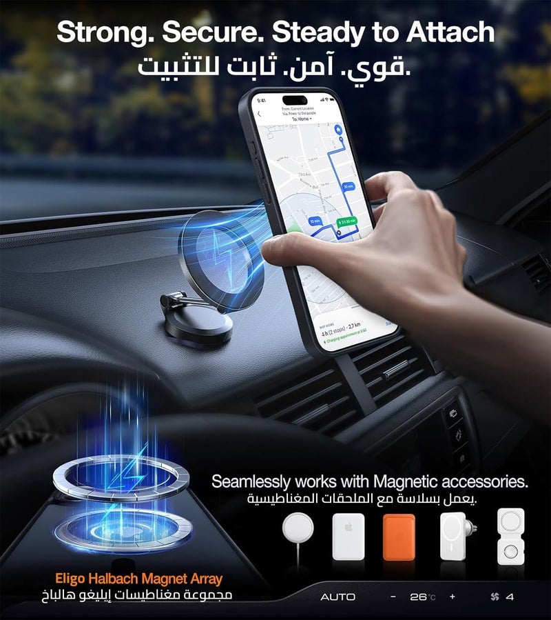 ايليجو جراب لهاتف iPhone 16 Pro Max، متوافق مع Magsafe، غطاء مغناطيسي مع حامل غير مرئي، غطاء حماية من الصدمات، جراب خلفي غير لامع بمسند لهاتف Apple 16 Pro Max 6.9 بوصة 2024 أسود - Image 4