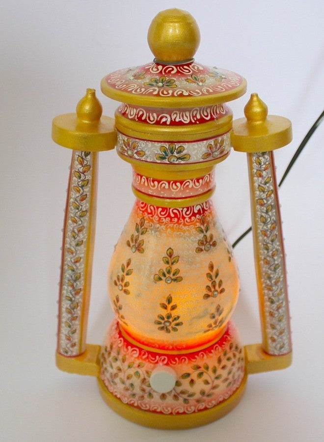 DEKOR WORLD White, Red & Gold Marble Lalten Lamp Decorative Piece(16LX10DAIX30HWhite, Red & Gold) - Image 1