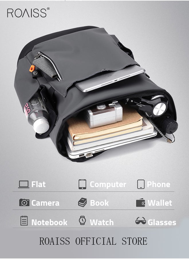roaiss - Functional PU Leather Backpack Large Capacity Short Distance Travel Solid Color Design Workwear Style Student Backpack Computer Bag - Image 1