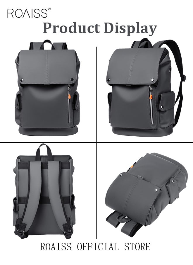 roaiss - Functional PU Leather Backpack Large Capacity Short Distance Travel Solid Color Design Workwear Style Student Backpack Computer Bag - Image 1