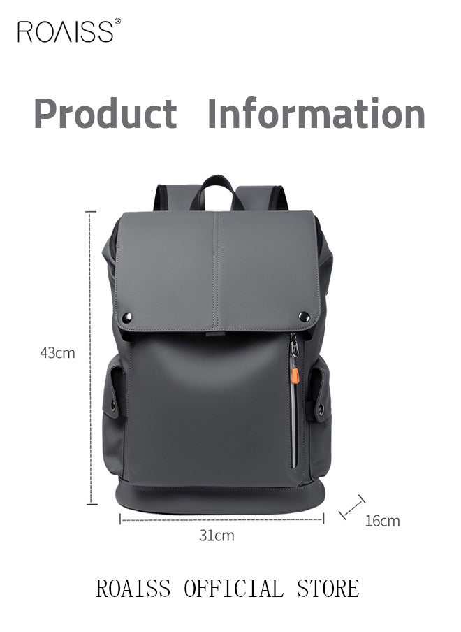 roaiss - Functional PU Leather Backpack Large Capacity Short Distance Travel Solid Color Design Workwear Style Student Backpack Computer Bag - Image 1