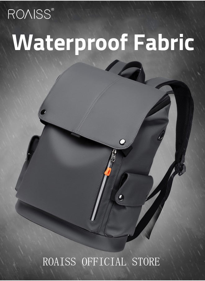 roaiss - Functional PU Leather Backpack Large Capacity Short Distance Travel Solid Color Design Workwear Style Student Backpack Computer Bag - Image 1