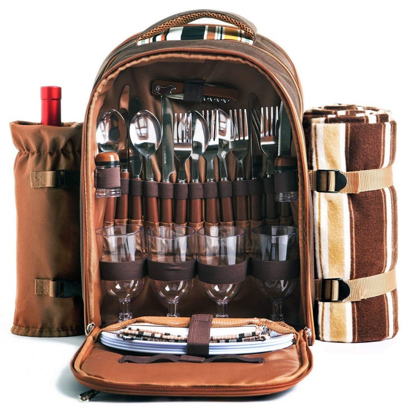 Hap Tim Picnic Backpack Bag for 4 Person with Cooler Compartment Detachable BottleWine Holder Fleece Blanket Plates and Cutlery Set Perfect for Outdoor Sports Hiking Camping BBQsCoffee - Image 2