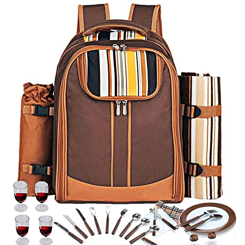 Hap Tim Picnic Backpack Bag for 4 Person with Cooler Compartment Detachable BottleWine Holder Fleece Blanket Plates and Cutlery Set Perfect for Outdoor Sports Hiking Camping BBQsCoffee - Image 3