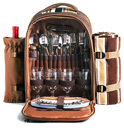 Hap Tim Picnic Backpack Bag for 4 Person with Cooler Compartment Detachable BottleWine Holder Fleece Blanket Plates and Cutlery Set Perfect for Outdoor Sports Hiking Camping BBQsCoffee - Image 1