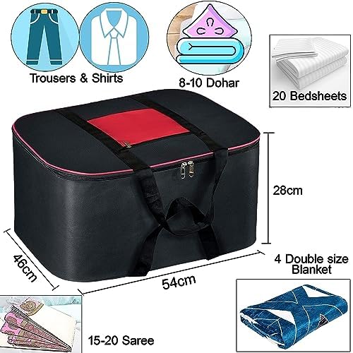 TULMAN 2Pack Underbed Storage Bags Large Nylon Organizer for Bedding Clothes Blankets MoistureProof Zippered Closure Handle 54x46x28 cm Black Red - Image 2