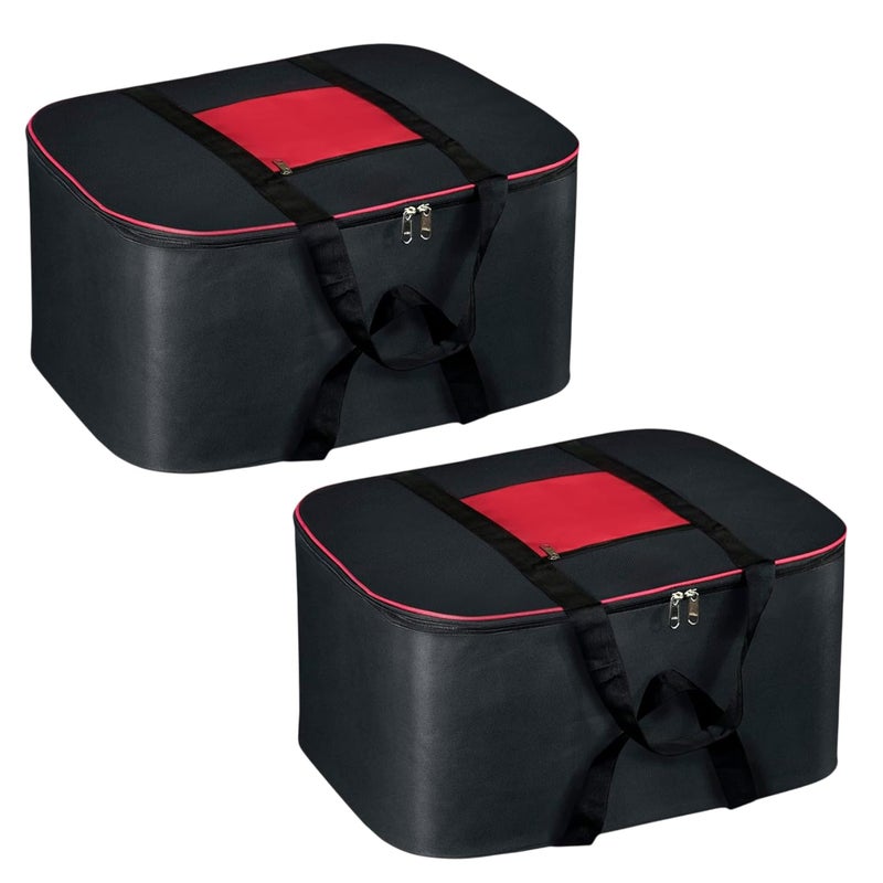 TULMAN 2Pack Underbed Storage Bags Large Nylon Organizer for Bedding Clothes Blankets MoistureProof Zippered Closure Handle 54x46x28 cm Black Red - Image 1